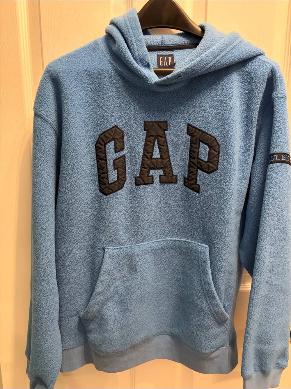 GAP Women’s Sky Blue Crewneck Hoodie with Black Logo